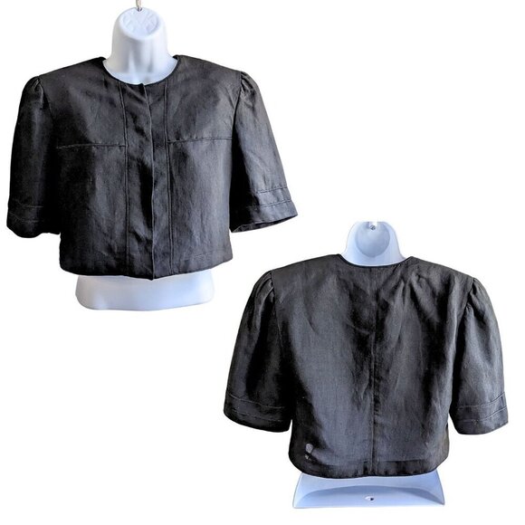 Rare Vtg 80s EMPORIO ARMANI Linen-Blend Black Cropped Jacket Size IT 46/ US 10 - Picture 8 of 12